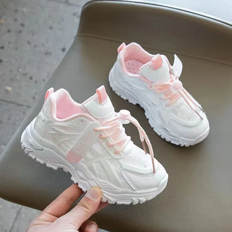 Tênis de corrida infantil para meninos e meninas, novo, casual, esportivo, confortável e respirável, branco, tamanho 26 a 37_voghion.com