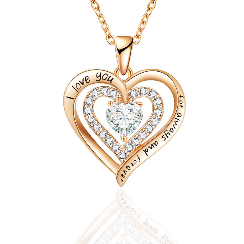 Birthstone necklace for women rose birthstone love necklace pendant diamond heart shaped necklace necklace