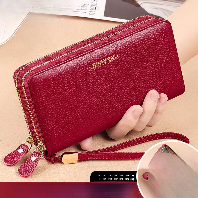 Women's Long 2024 New Fashion Large Capacity Head Layer Cowhide Wallet Double Zipper Leather Handbag_voghion.com
