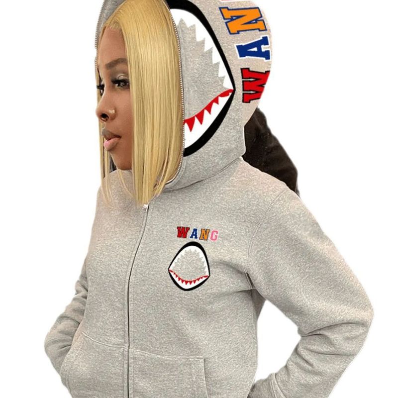 Trendy sweatshirt met haaienbekprint en zakken voor dames nu verkrijgbaar_voghion.com