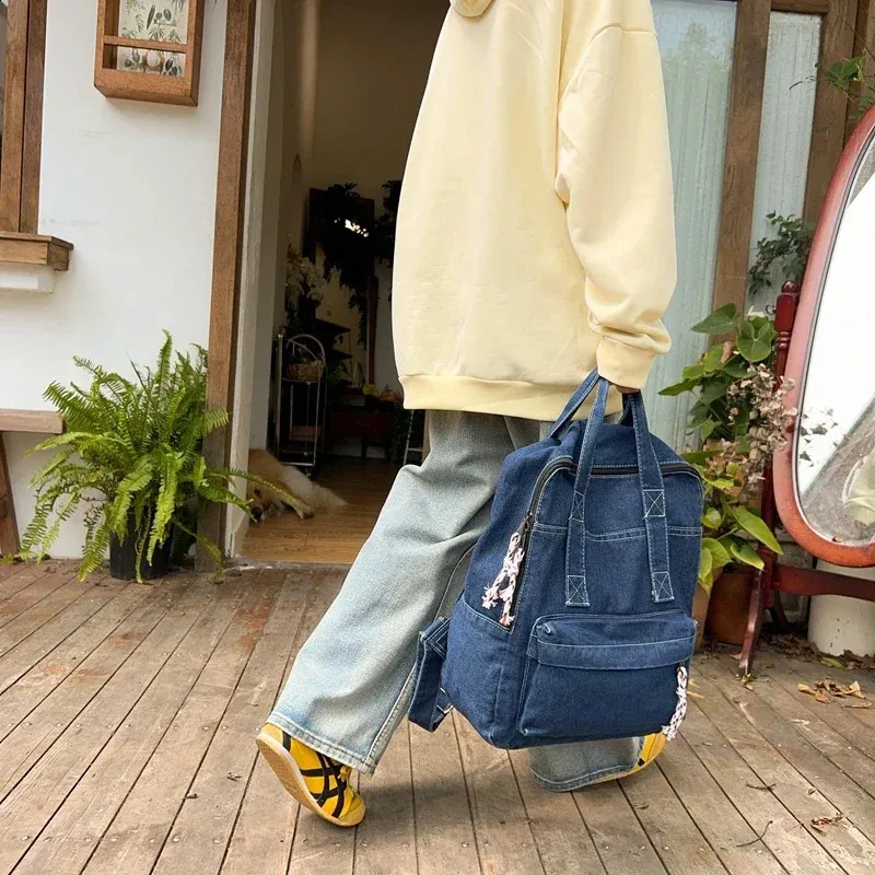 Retro Denim Womens Backpack Canvas Shoulders Bag College Knapsack Big Packbag Travel Rucksack Student Jeans Mochila Y2K_voghion.com