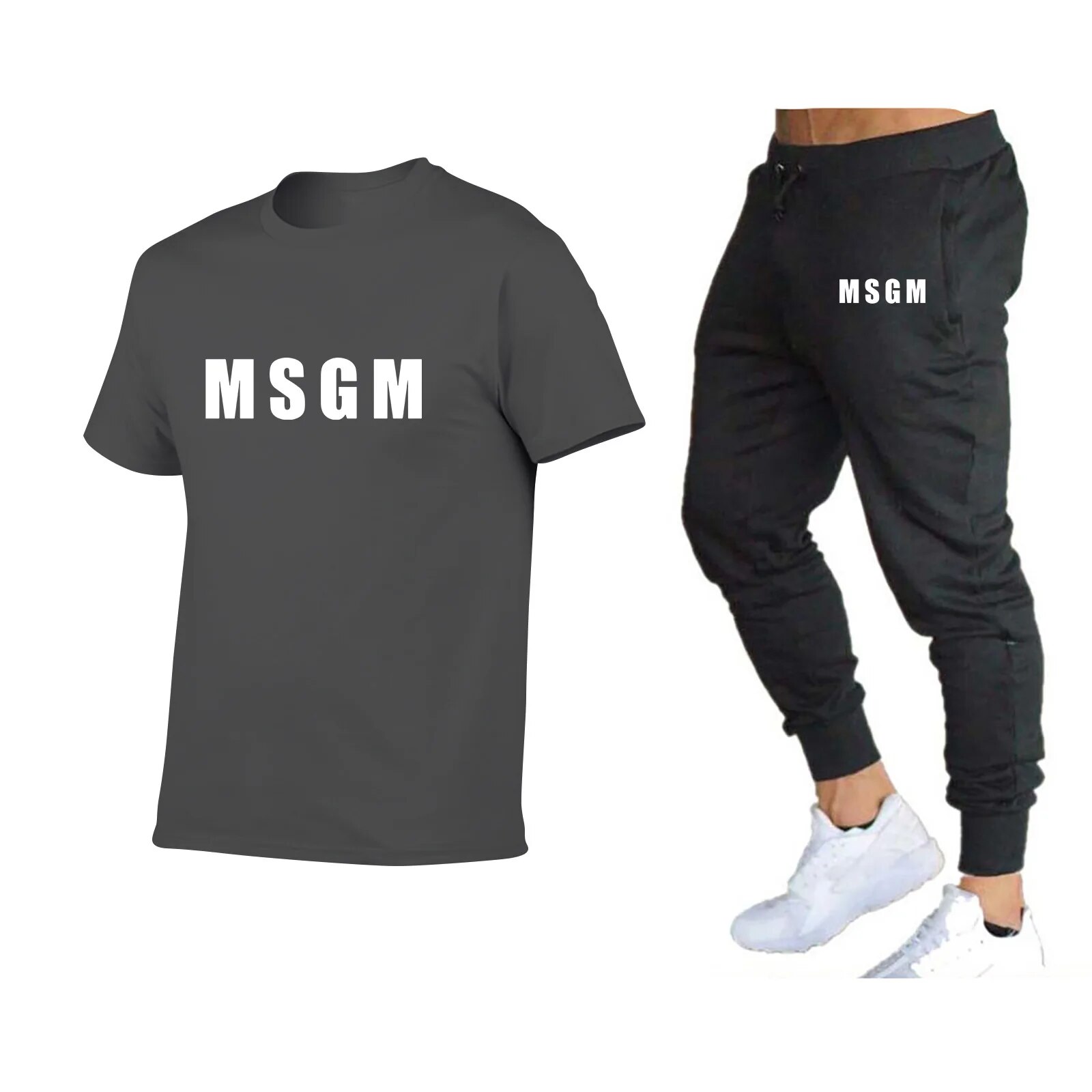 New Casual Jogging Short-sleeved Shorts Suit Men's Running Training Sports Leisure Comfortable and Breathable_voghion.com