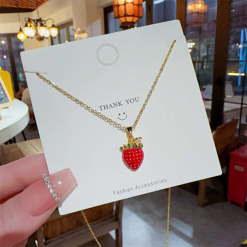 Pendant Necklaces Red Strawber Fruit Plant Zircon Chain Necklace Nimble Mother's Day Woman Wedding Family Friend_voghion.com