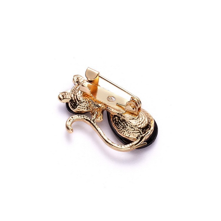 Spilla a forma di gatto con simpatico intarsio di diamanti dalla personalità, fiore sul petto con strass in lega alla moda e versatile_voghion.com