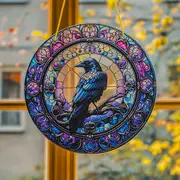 Raven In Tophat Suncatcher - 8" Whimsical Acrylic Art. Gothic Farmhouse Decor For Porch Or As A Quirky Gift._voghion.com