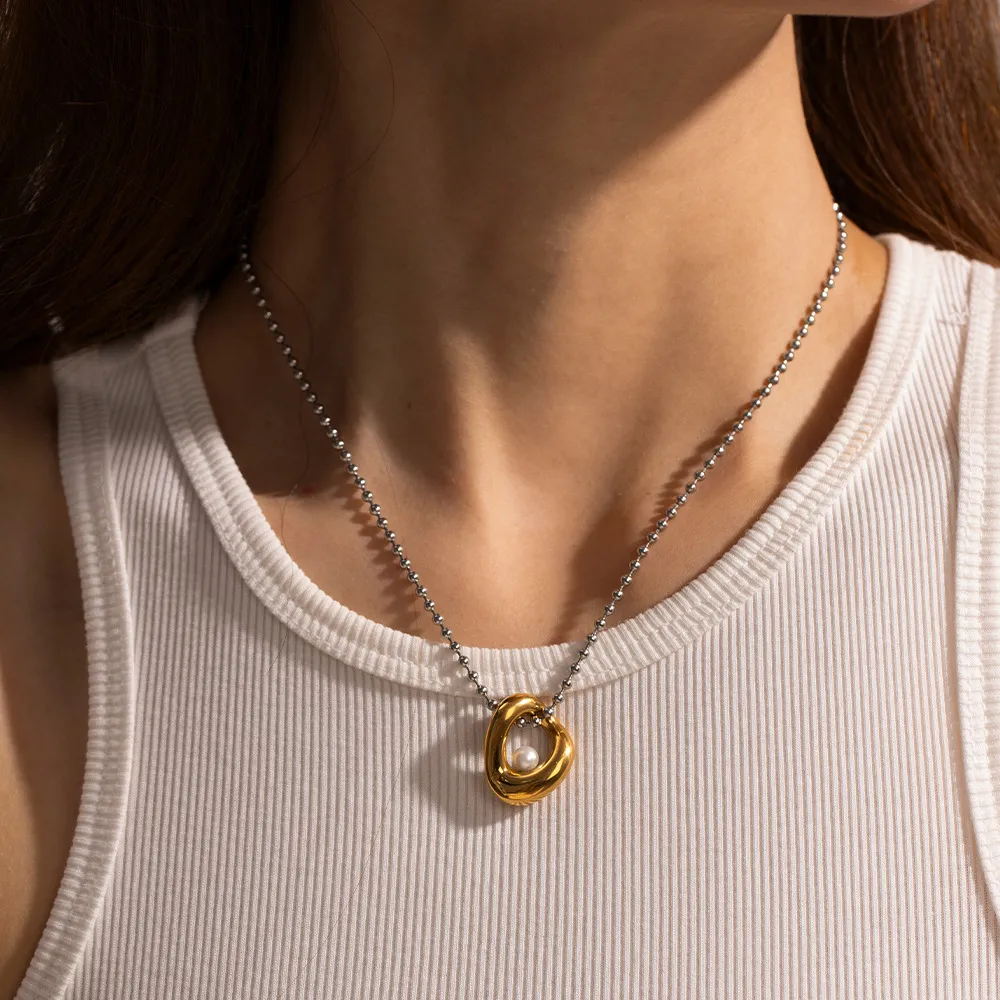 Designer-Halskette für Damen, vergoldet mit Silberperlen, in Farbe. Personalisierter Anhänger für Party- und Bankettgeschenke, kostenlos_voghion.com