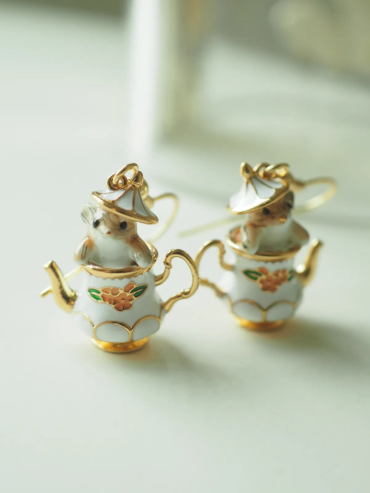 Bellissimo cartone animato tazza da tè Chipmunk orecchini di design collane set di gioielli per donne ragazze simpatico topo retrò vintage oro_voghion.com