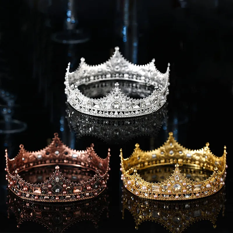 Jewelry Gold Sier Color Baroque Vintage Black Tiaras And Crowns Pearls Crystal Princess Diadems Bridal Women Wedding_voghion.com