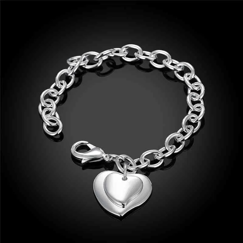Doteffil Sterling Sier Çift Kalp Kolye Bilezik Kadın Charm Düğün Nişan Moda Parti Takı_voghion.com