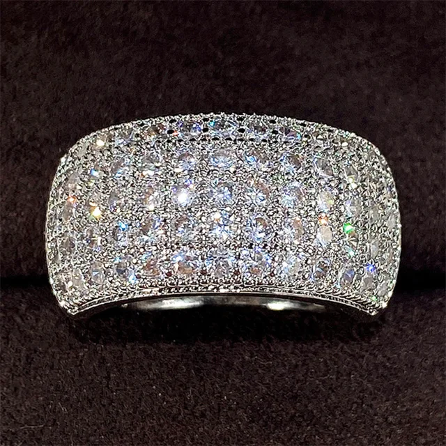 Squisito anello da donna in argento sterling super lucido con zircone a semicerchio per le donne, promessa d'amore, gioielli da sposa_voghion.com