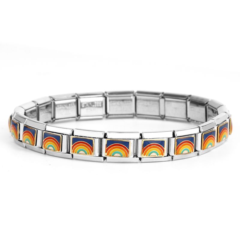 Pulsera DIY con corona de perlas de gallo arcoíris, módulo universal de acero inoxidable de 9 mm, estilo nórdico italiano_voghion.com