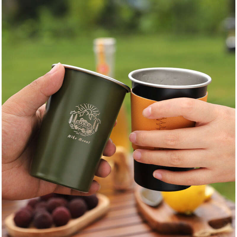 Outdoor Stainless Steel Small Coffee Camping Tea Water Cup Portable 350ML Wide Mouth Stackable_voghion.com