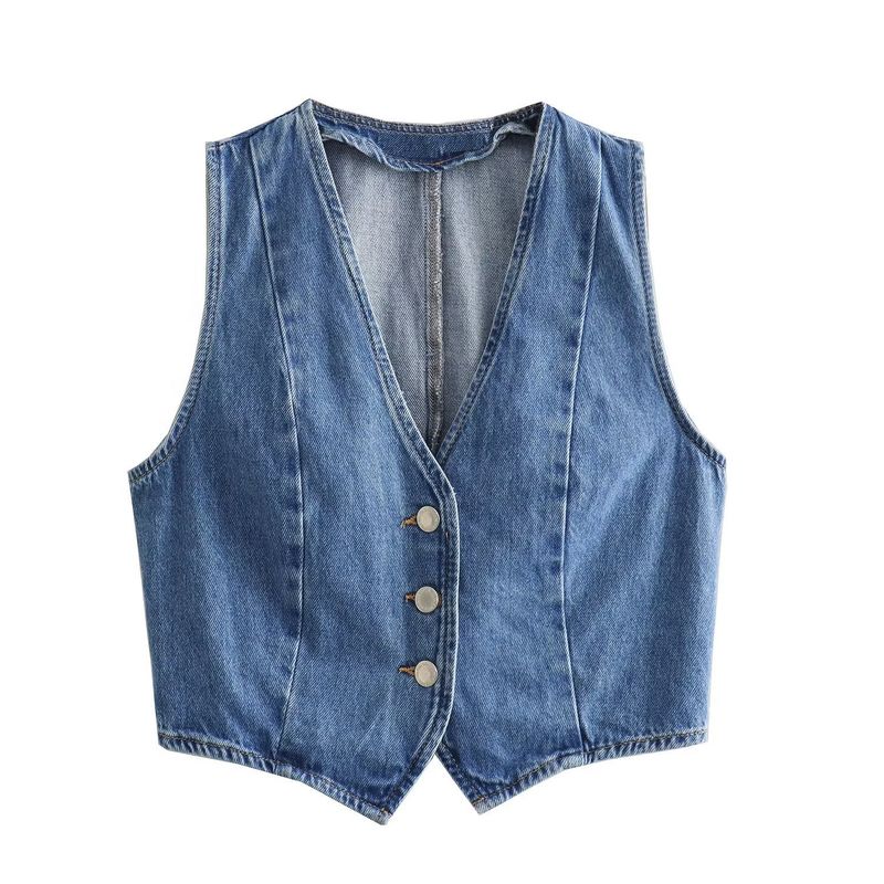 Damenbekleidung Ärmellose Weste hoch taillierter Brustrock Denim zweiteiliger Anzug_voghion.com