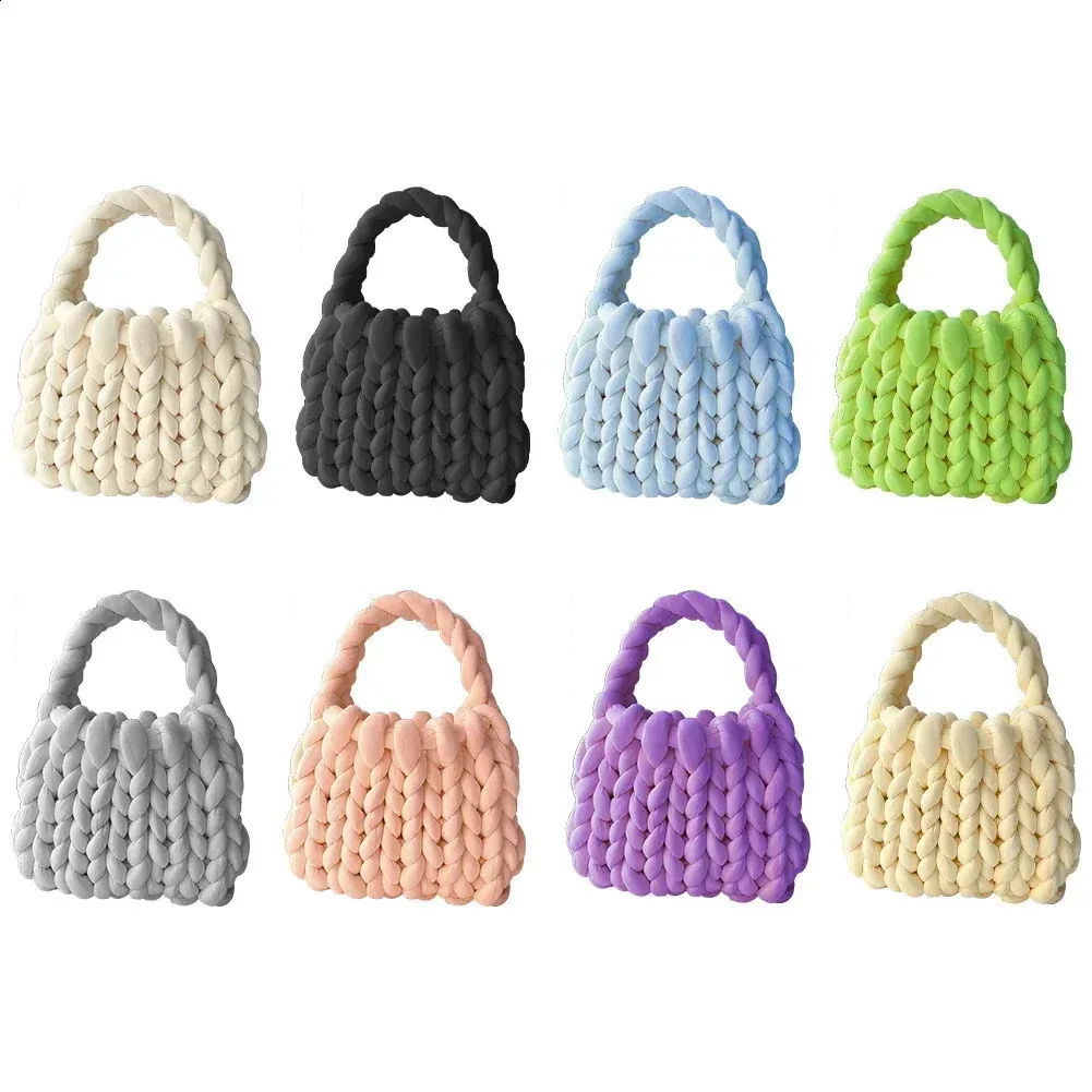 Bolso de mano tejido a mano para mujer, tejido a mano, con hilo islandés grueso, para hombro, para compras, 240912_voghion.com