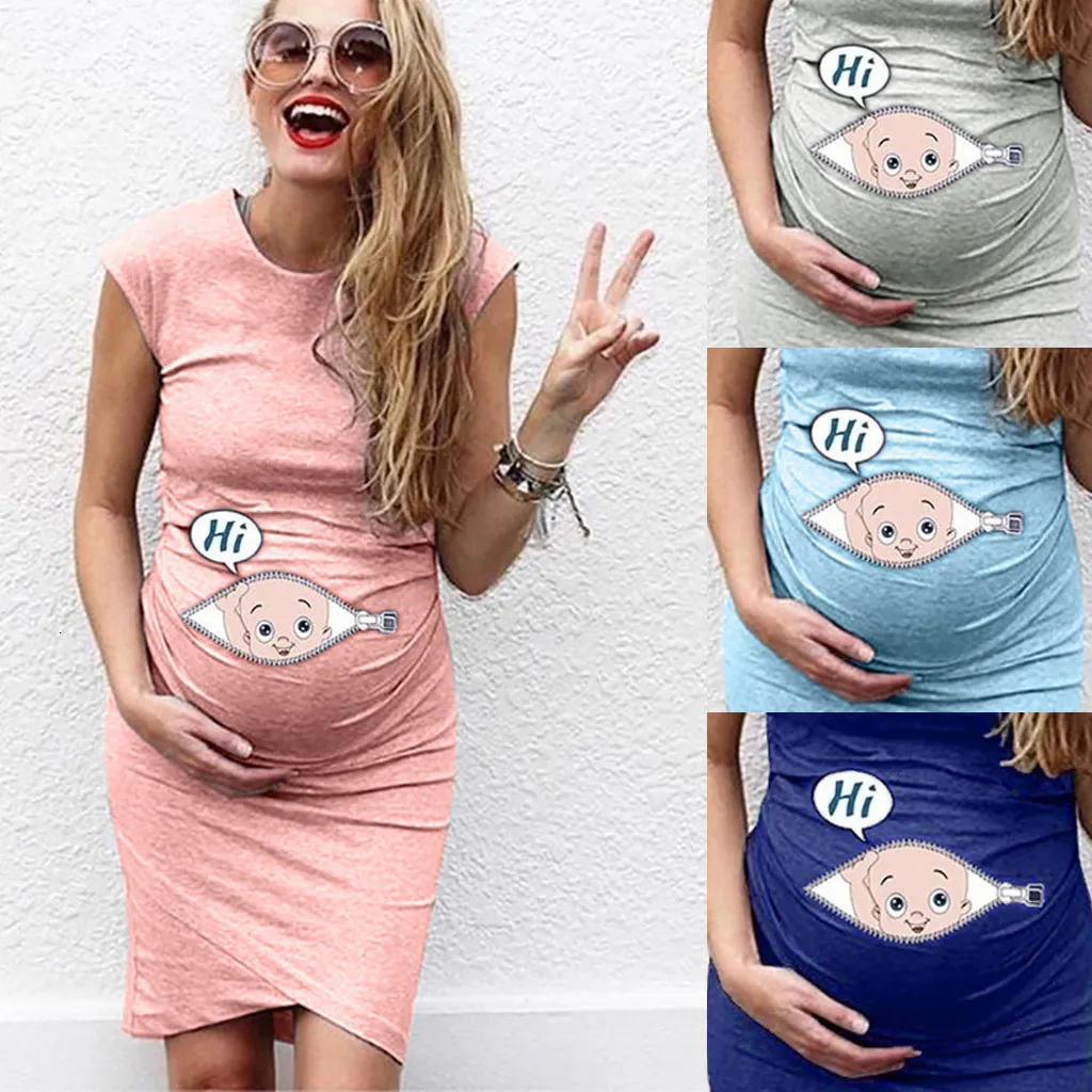 Dresses Cartoon Letter Print Pregnant woman Women sleeveless Pregnancy Dress Nusring Maternity Casual Clothes 230404_voghion.com