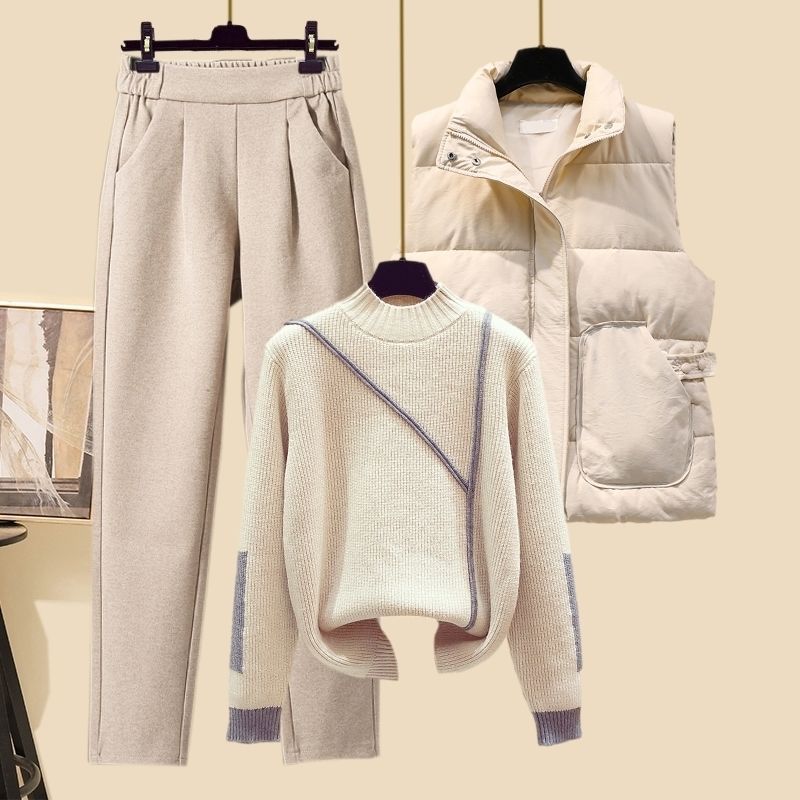 Vêtements pour femmes nouveaux costumes pour femmes gilet épais col haut pull tricoté pantalon carotte costume trois pièces printemps automne hiver