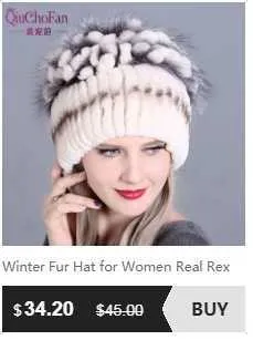 Knitted Rabbit Fur Hat For Women Winter Warm Fedora Style Cap_voghion.com
