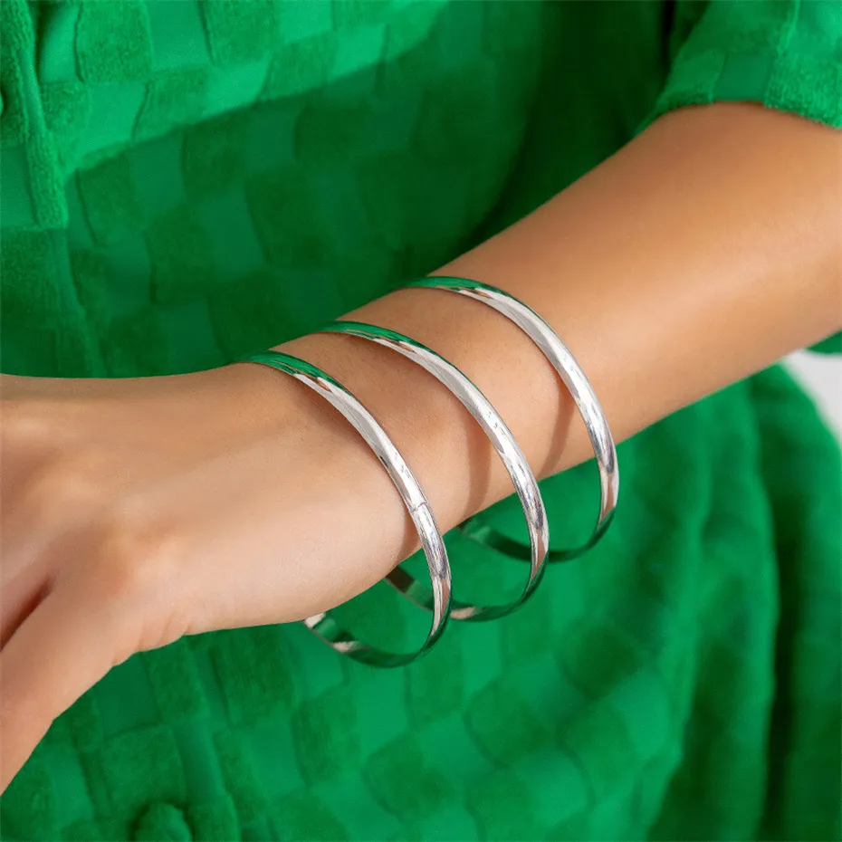 Gold Bangle Set 3 Pcs Punk Round Glossy Bracelets For Women_voghion.com