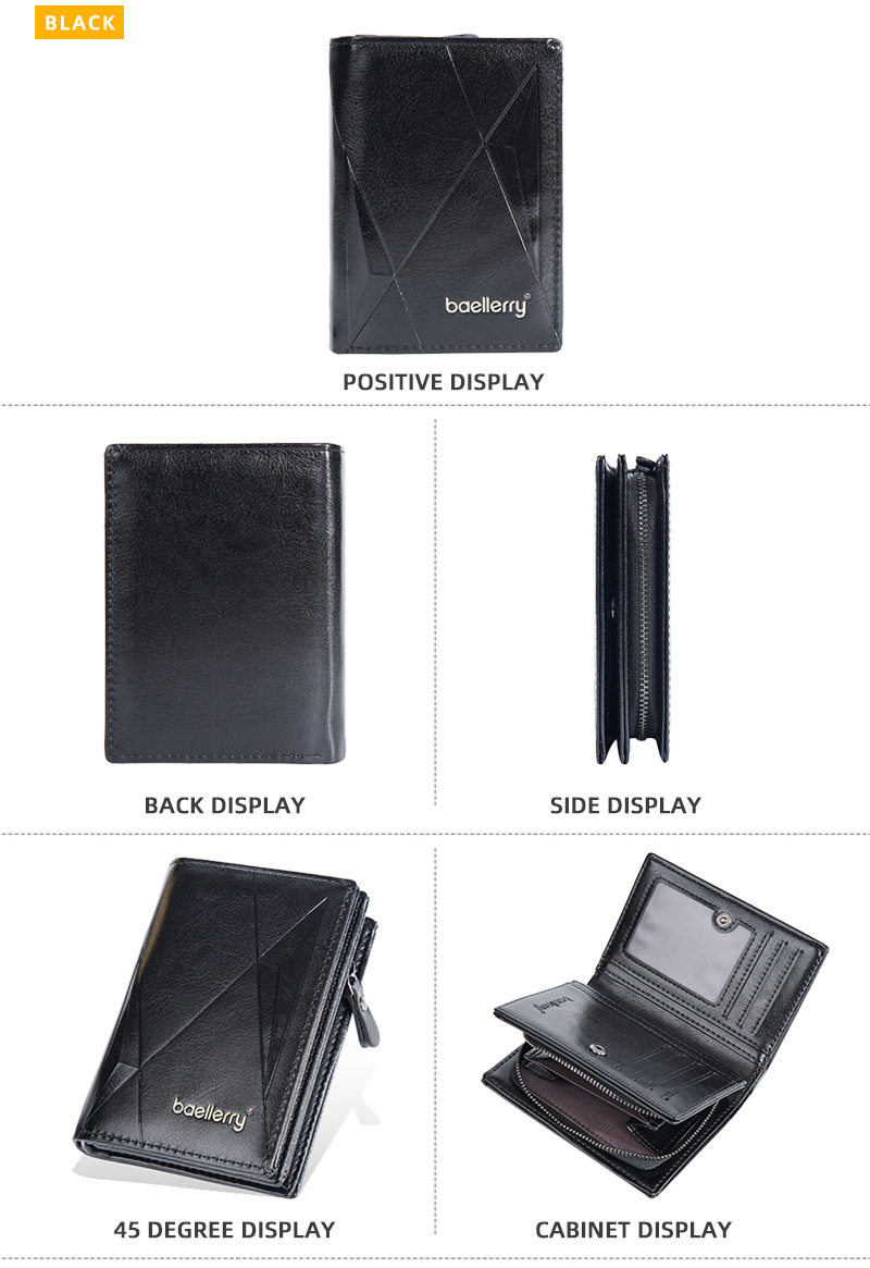 New men's short wallet baellerry multi-card slot zipper wallet retro vertical style wallet men_voghion.com