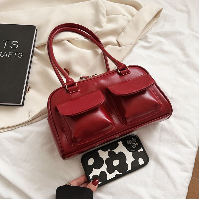 Retro Rot Frauen Schulter Unterarm Taschen PU Leder Multi Damen Satchel Hobo Tasche Luxus Designer Handtasche Weibliche_voghion.com