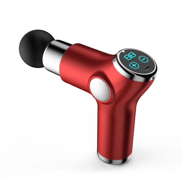 Masajeador de tejido profundo muscular portátil con mini pistola, dispositivo de relajación corporal de impacto digital, recargable con 4 cabezales de masaje_voghion.com
