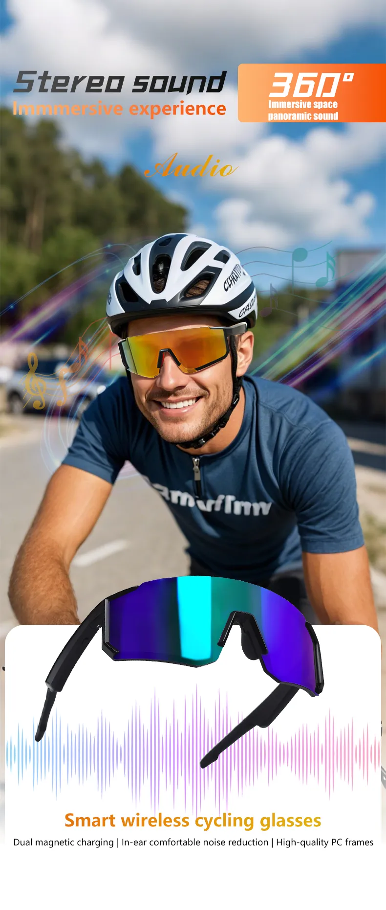 Gafas de sol inteligentes con Bluetooth, diseño de viento y arena (2025), para ciclismo al aire libre, para hombres y niñas, con colores deslumbrantes._voghion.com