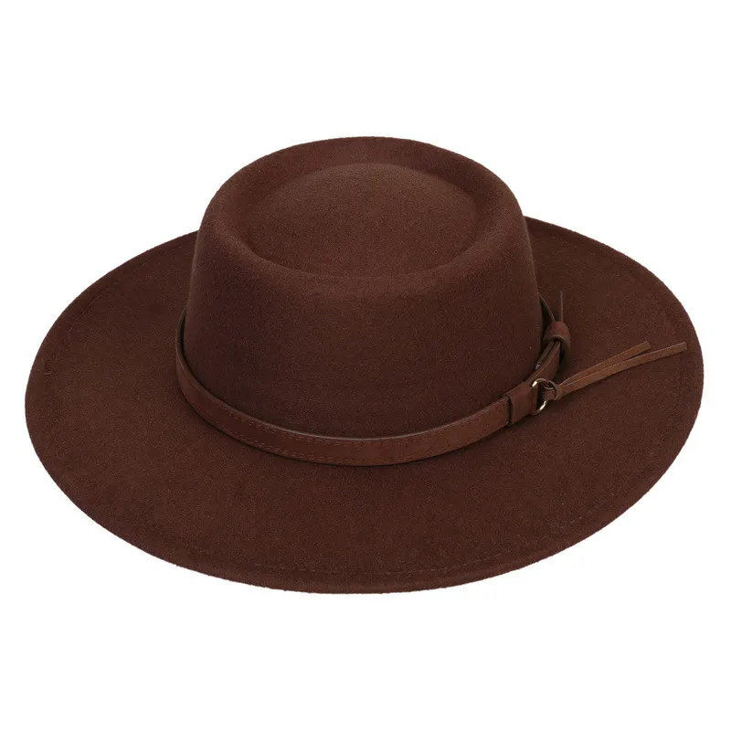 Wide Brim Hats Autumn And Winter Chain Flat Fedora Hat Women Monochromatic Jazz Top British Retro Panama Wholesale_voghion.com