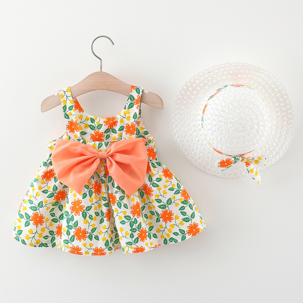 Puppelchen Meedchen Kleed Blummebedruckt Gemittlecht Schleife Kotteng Kleed Strandvakanz Stil Kleed Schéckt Hutt_voghion.com