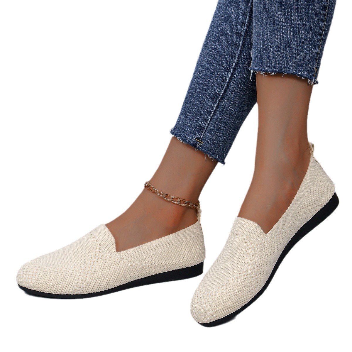 Chaussures simples pour femmes, mocassins paresseux respirants à bouche légère_voghion.com