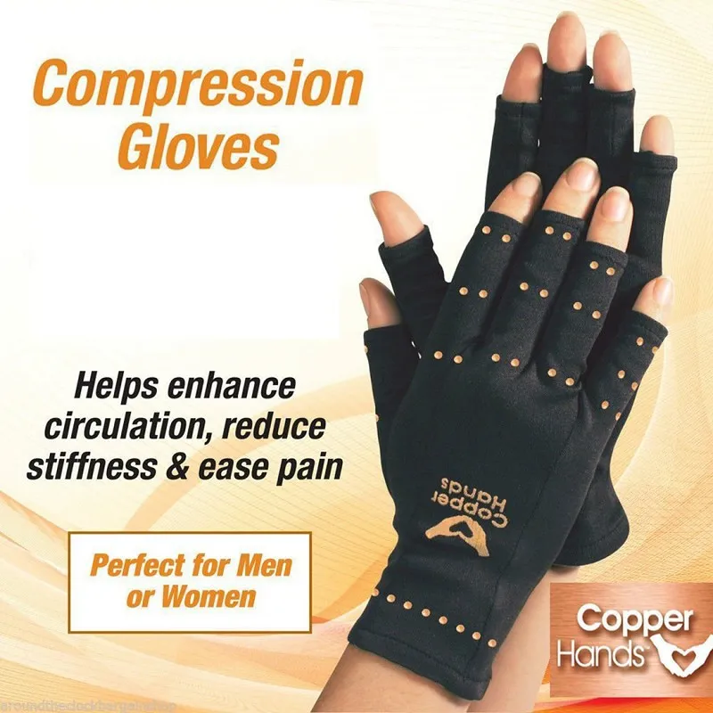 Fashion-Copper Therapy Half Finger Hand Pain Joint Relief Blood Circulation Gloves 1 Pair_voghion.com