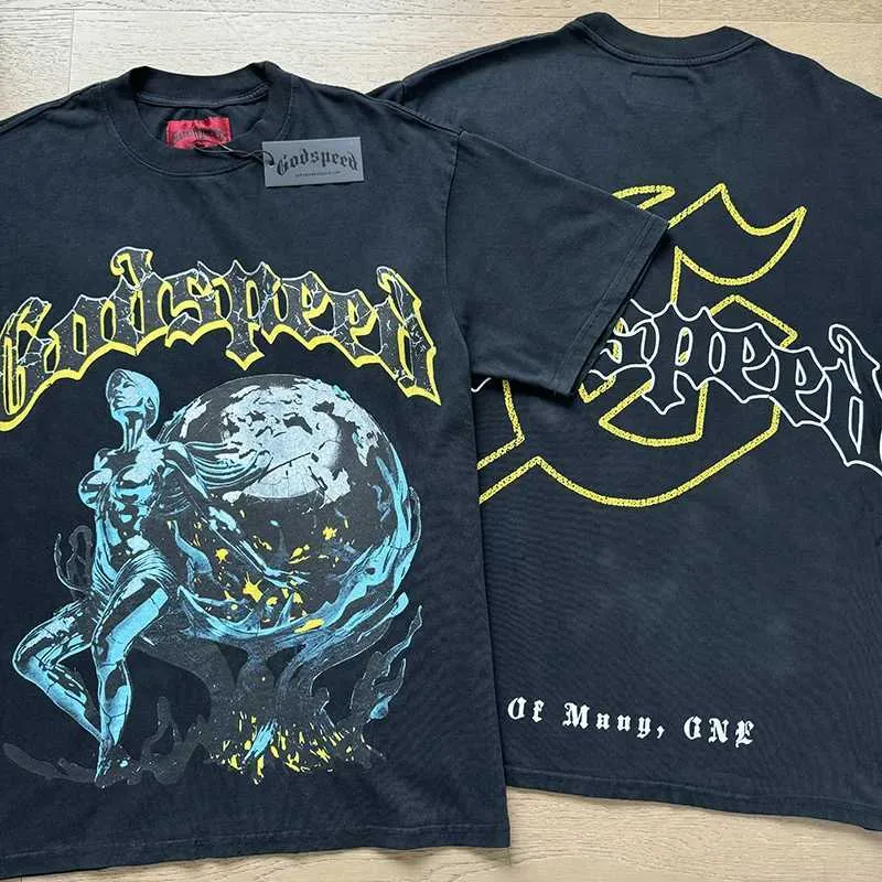 T-shirts Godspd en coton d'été à manches courtes, imprimé squelette d'astronaute rétro, style rock et décontracté, pour hommes et femmes_voghion.com