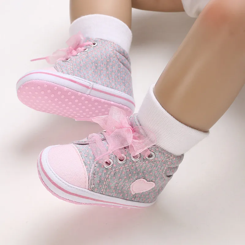 Littlesprouts Babyschuhe für Mädchen, mit Schleife, Spitze, Punktemuster, hohe Sneakers, lässig, weiche Unterseite, Neugeborene, Kleinkinder_voghion.com