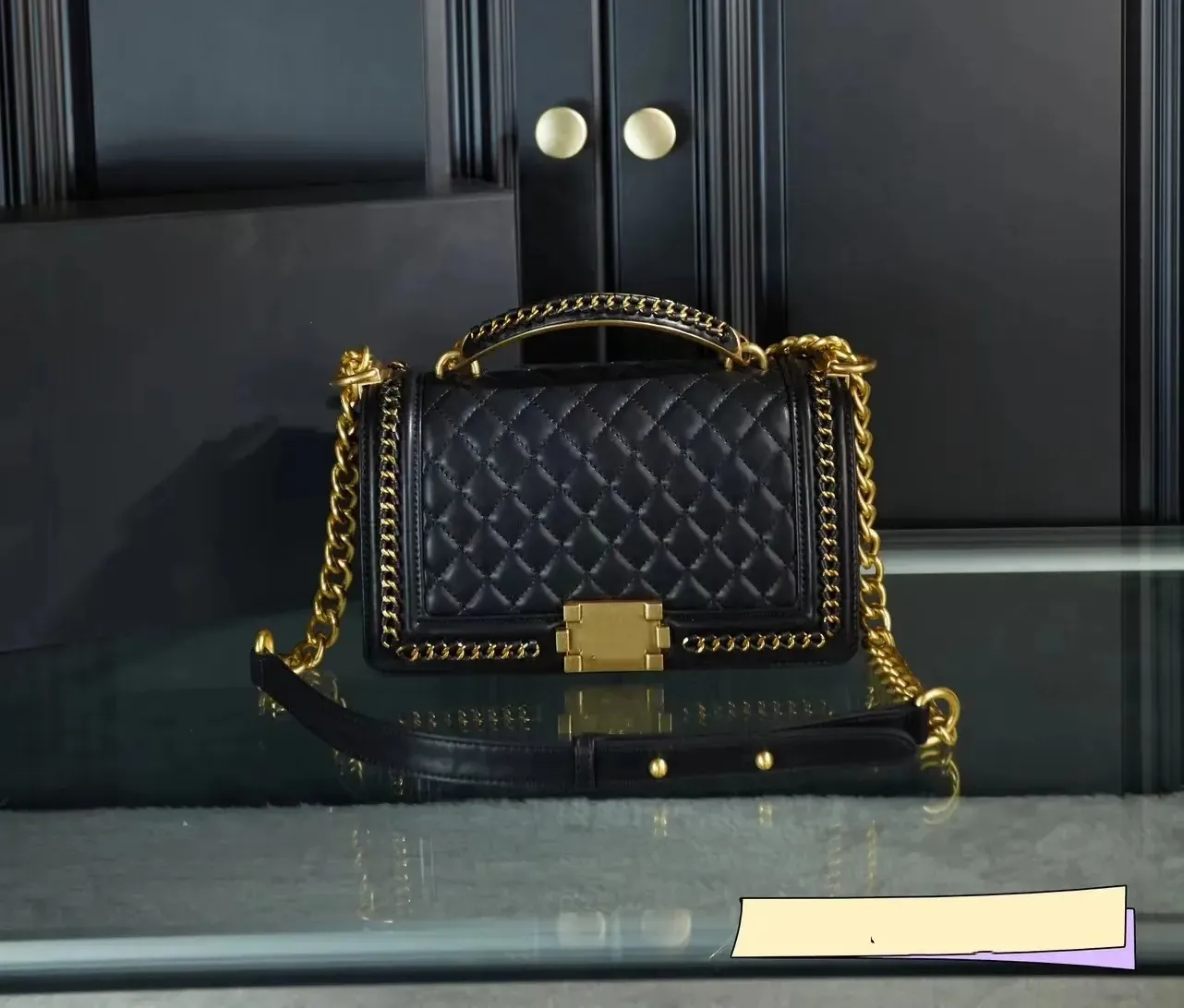 Top Fashion Design Women's Handbag Classic Spicy Mom Made Of Sheepskin Metal Chain Totes Dia Pattern Flip Bag Retro_voghion.com