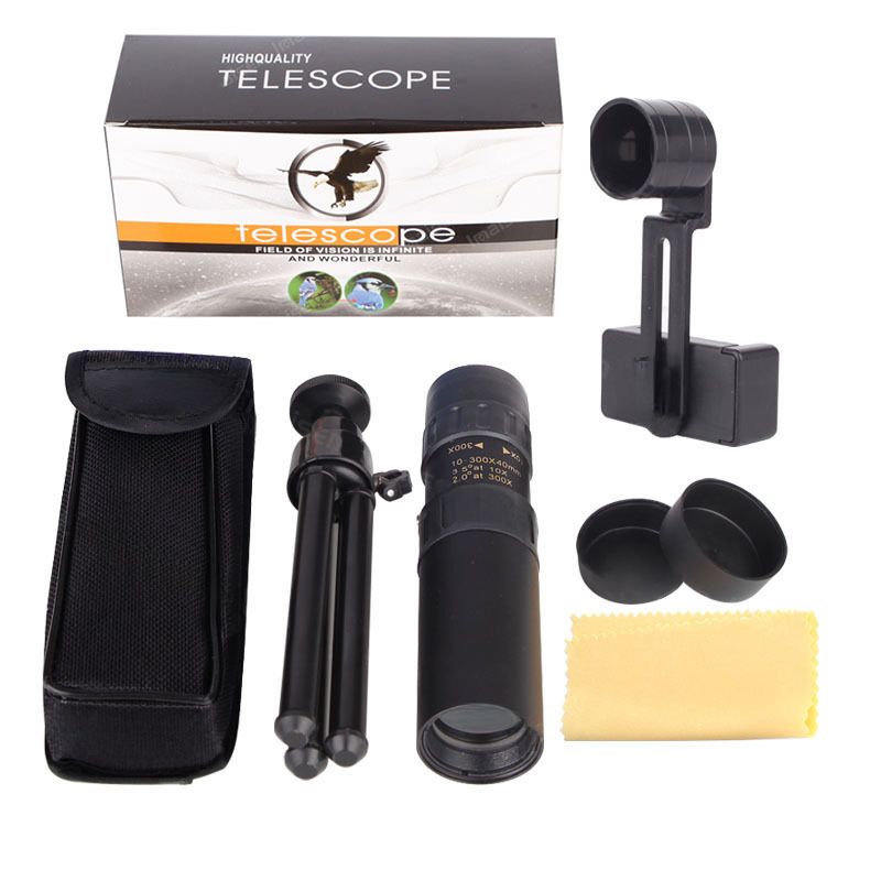Professionelles Vogelbeobachtungs-Teleskop für Erwachsene, 10–300 x 40, mit variablem Zoom, tragbares Reise-Stretch-Monokular_voghion.com