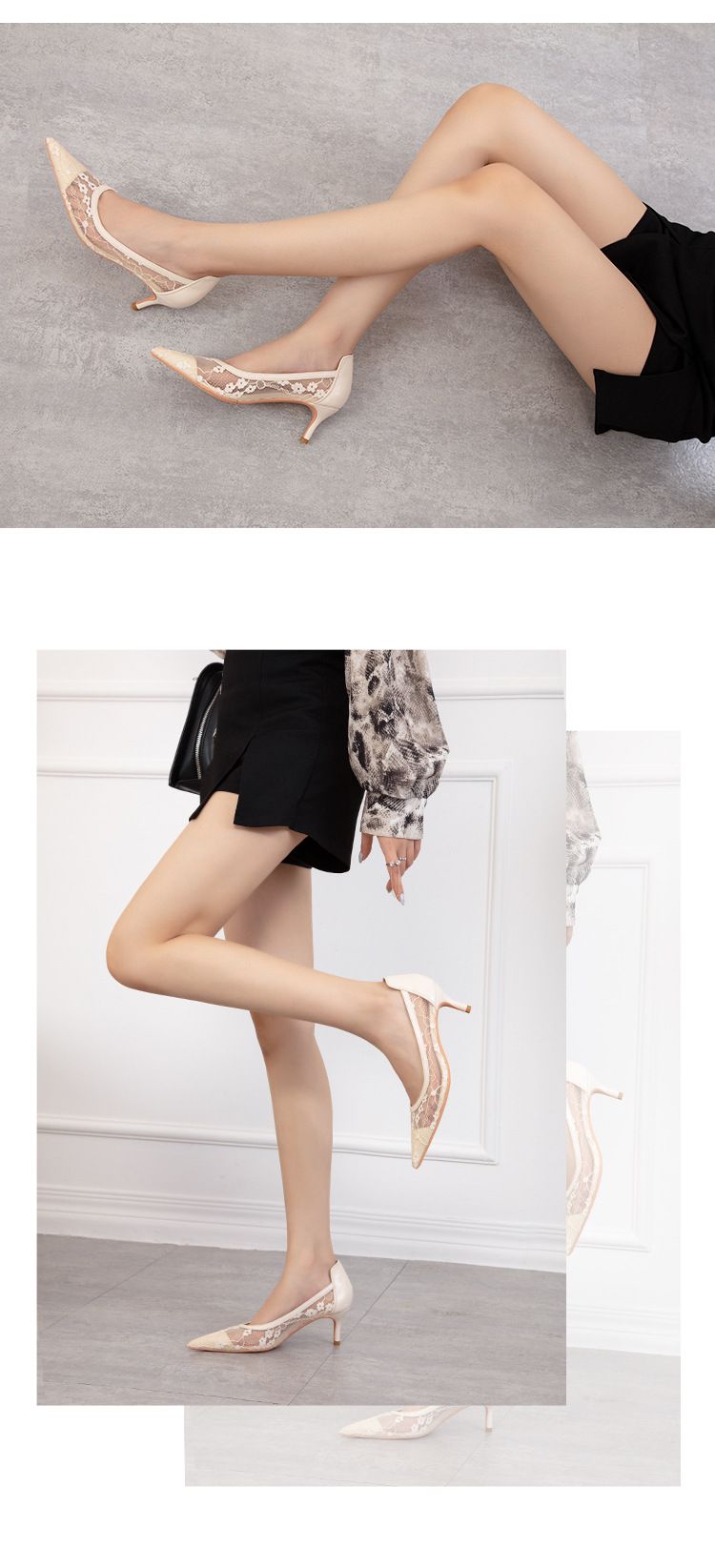 High heel thin heel shallow point flower embroidery lace mesh hollow sexy night club shoes_voghion.com