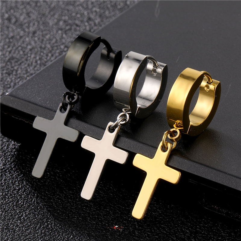 high quality cross titanium steel ear clips fashionable ear bone clips punk ear studs stainless steel trendy earrings