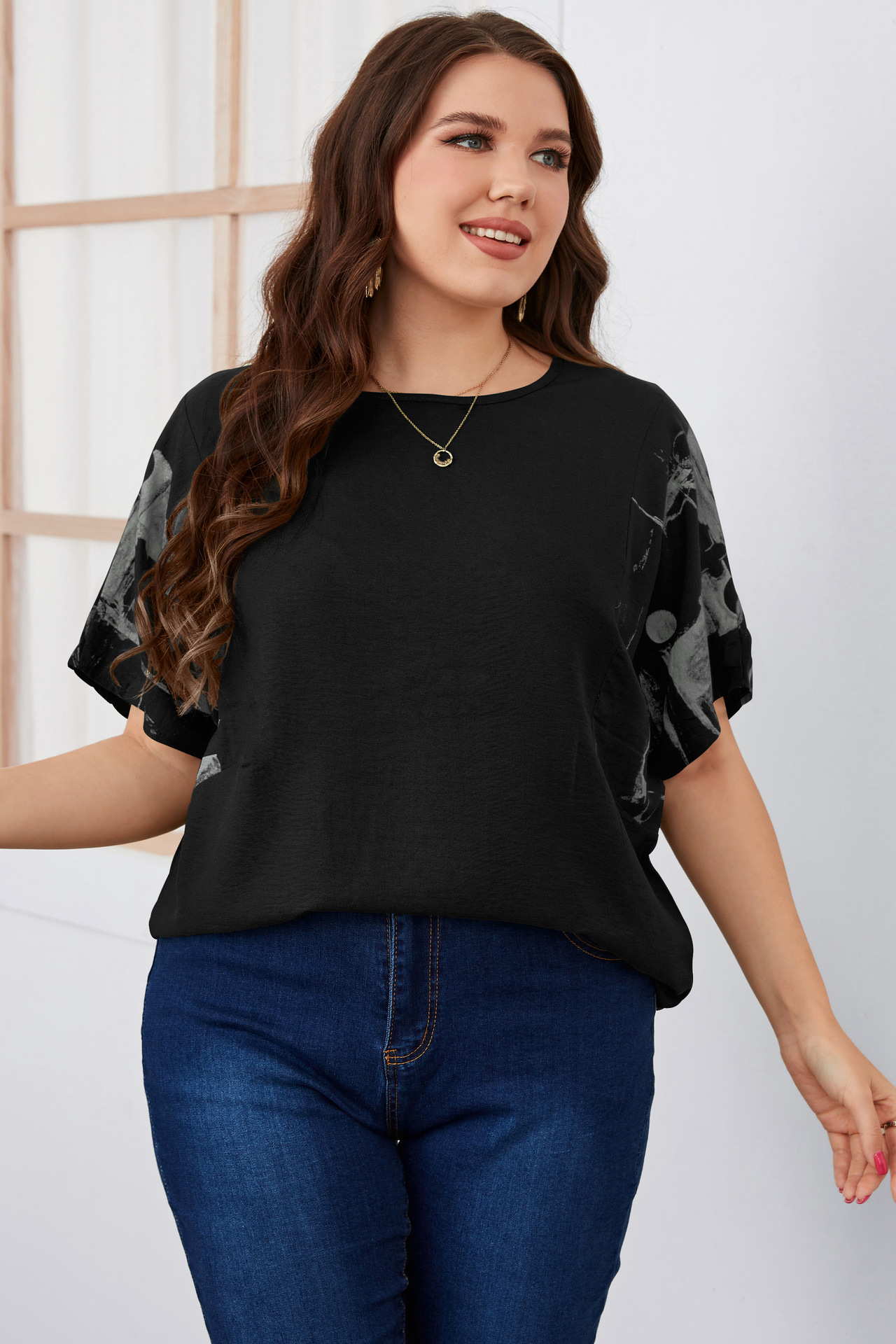 Camicia estiva da donna di grandi dimensioni a maniche corte ampia_voghion.com