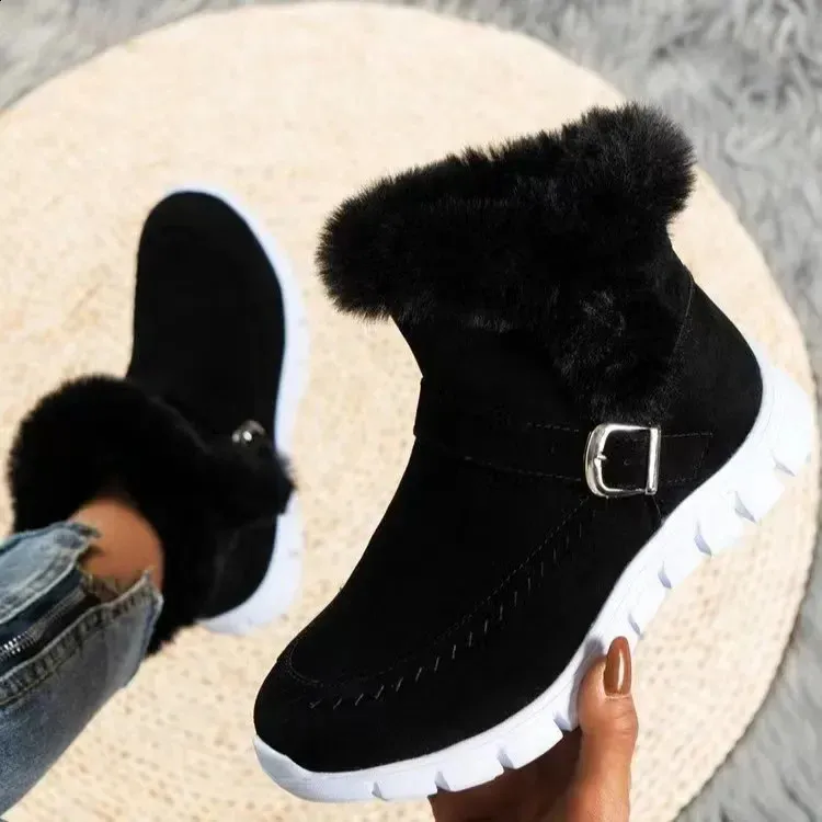 Womens Synthetic Suede Zipper Shoes Snow Warm Fur Plush Winter Platform Foot Boots Womens Botas De Mujer 240904_voghion.com