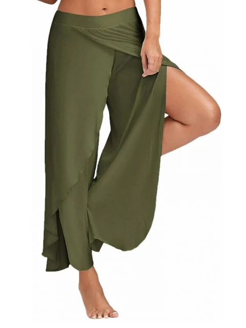 Pantaloni larghi e larghi a gamba larga Boho casual alla moda a strati con spacchi alti e solidi Y2K da donna in vendita_voghion.com