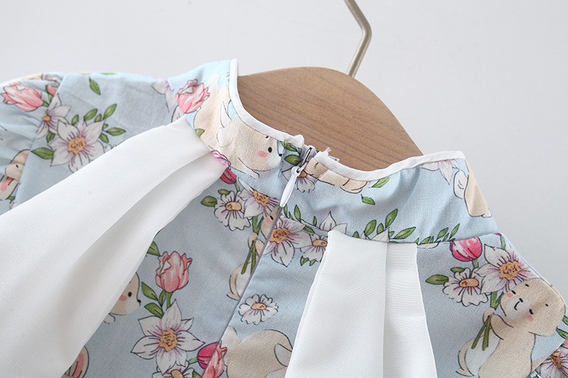Autumn Baby Girl Dress Rabbit Print Long Sleeved Dress With Rabbit Ears Chinese Qipao Style Children's Clothing_voghion.com