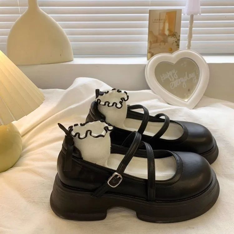 JK Versatile Testa Rotonda Fondo Spesso Piccola Pelle per Donna 2024 Nuovo Stile Britannico Estate Mary Jane Scarpe Singole_voghion.com