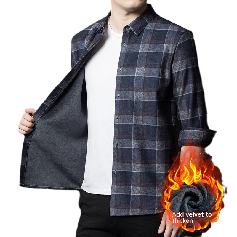 2024 Autumn/Winter New Traceless Men's Wool Plush Thickened Long sleeved Shirt Business Breathable Shirt_voghion.com