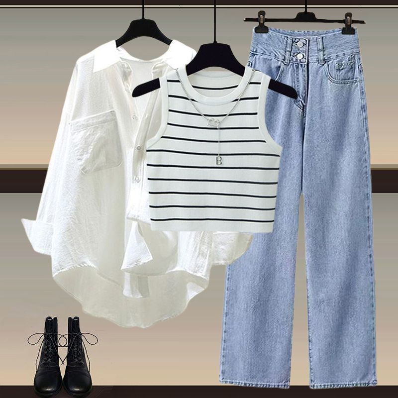 Women’s Clothing New Style Sun Protection Shirts Women’s Camisole Vest Jeans Three Piece Suit