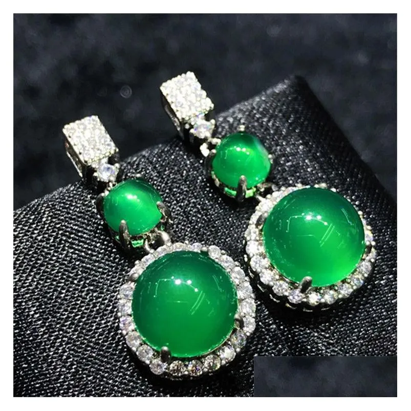Ensembles de bijoux de mariage faits à la main en jade et diamants, bagues de fiançailles en argent sterling, boucles d'oreilles, collier pour femmes, goutte de mariée_voghion.com