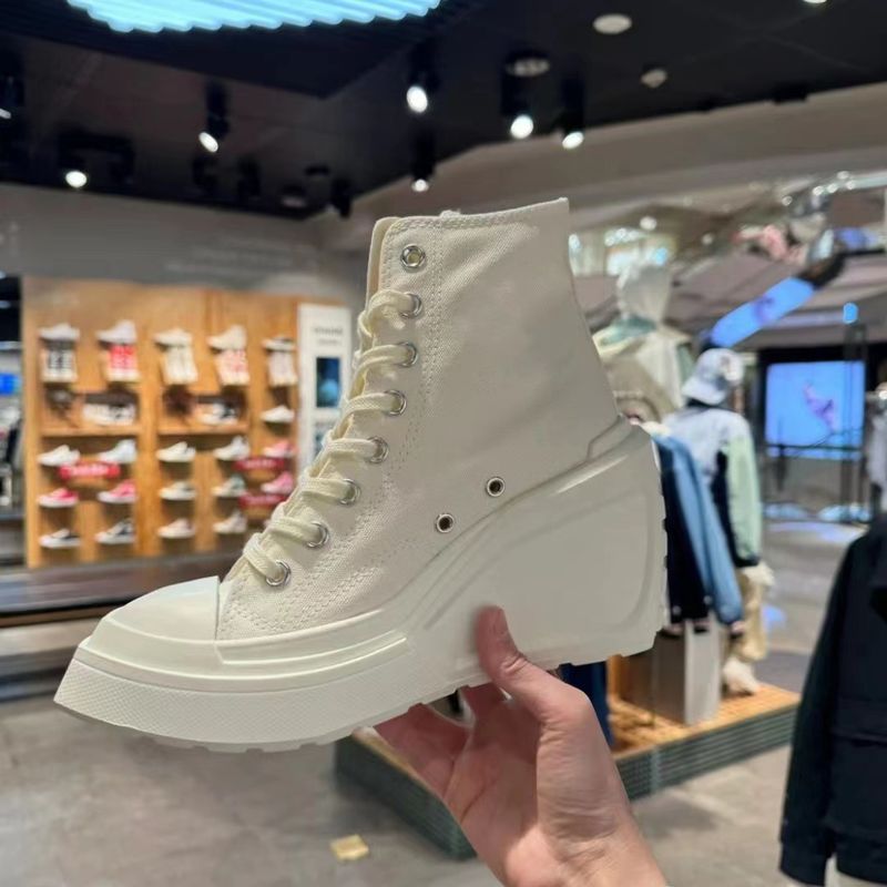 Neu mit Absätzen High Tops, modische Canvasschuhe, vielseitige und trendige Damen-Freizeitschuhe_voghion.com