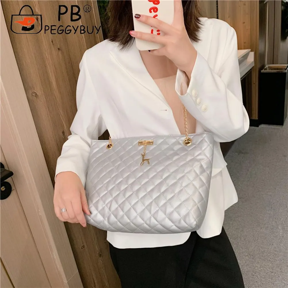 Classic Dia Lattice Handbag Fashion Women Large Capacity Top-handle Bags Pure Color Thin Chain Shoulder Crossbody Bag_voghion.com