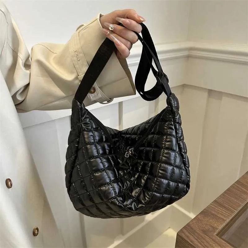 Borsa a tracolla in cotone spaziale, alla moda, hobo, con motivo a reticolo, borse a mano di grande capacità, per le donne_voghion.com
