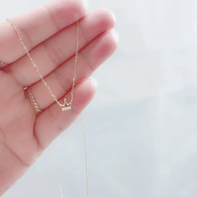 Collana in argento sterling placcato 14K, squisita piccola micro zircone intarsiato, ciondolo a catena per clavicola in oro K, da donna, 240119_voghion.com