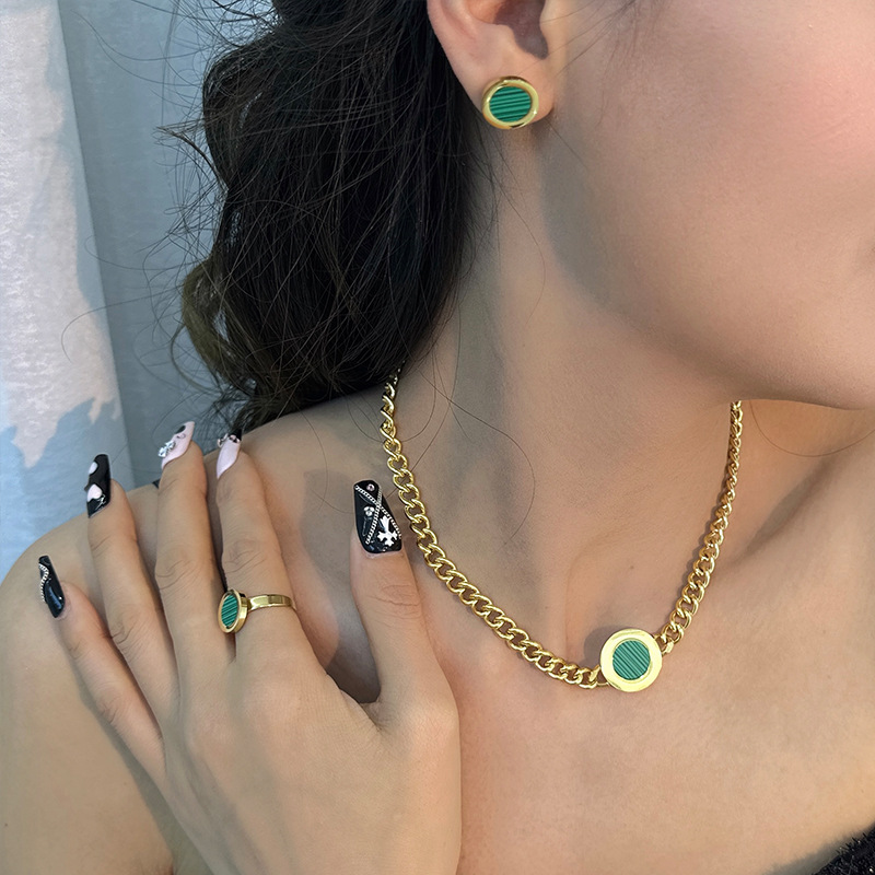 Gute Nuovo Set di Gioielli Geometrici Rotondi in Acciaio Inox con Catena Cubana, Collana, Bracciale, Orecchini e Anello per Donna_voghion.com