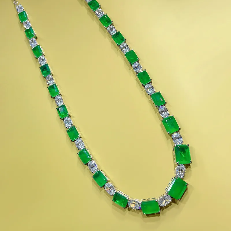Ketten 2022 S Sier Halskette Klassische grüne Frauen Advanced Smaragd Weiblicher Schmuck_voghion.com